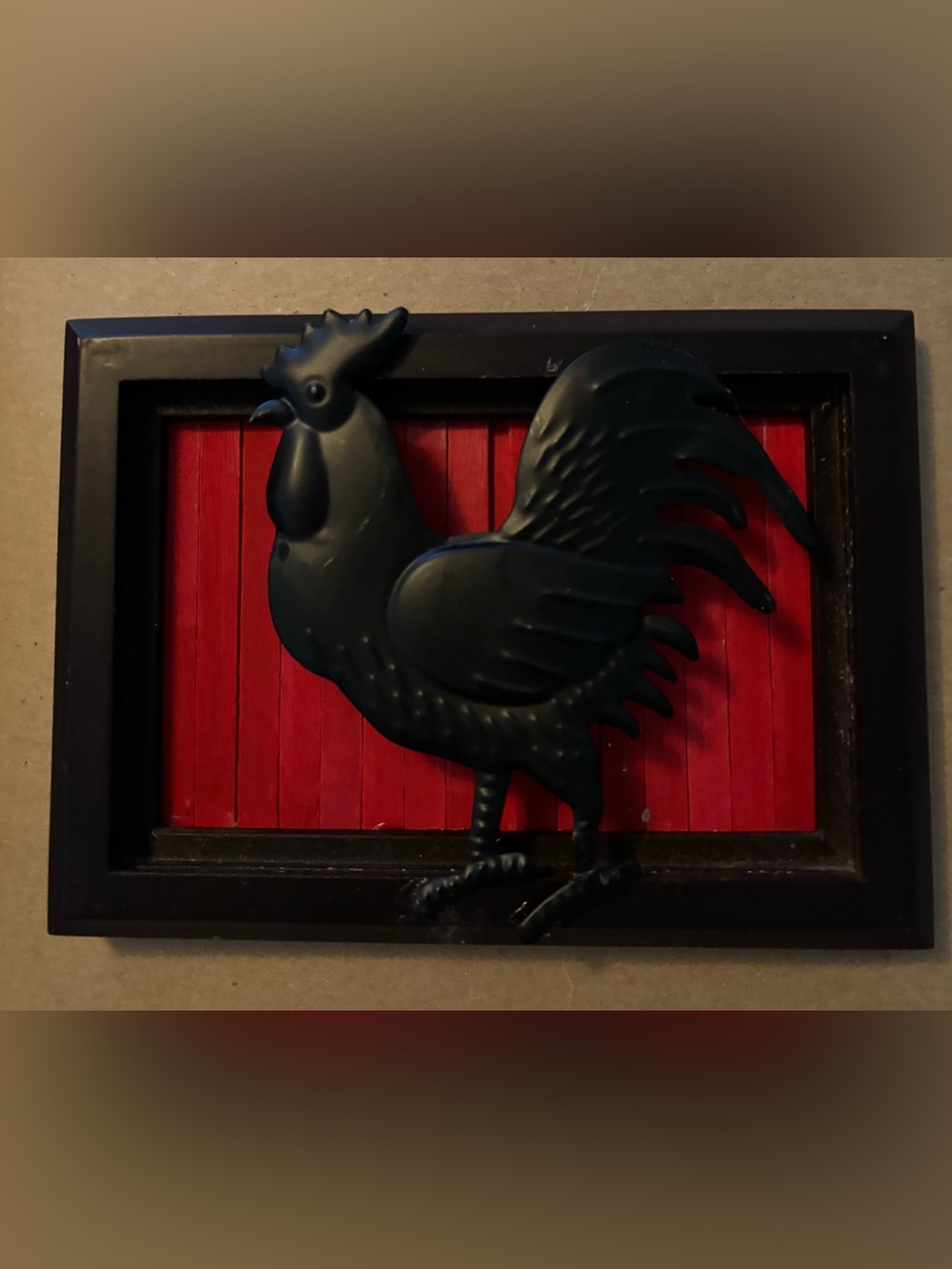 Black Rooster Framed Wall Accent in Red